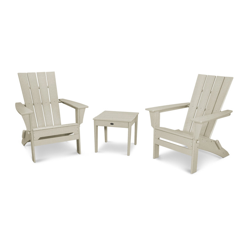 POLYWOOD Quattro Folding Chair 3-Piece Adirondack Set, Sand
