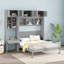Grand lit escamotable mural avec bureau, armoire supérieure et tablettes de rangement, lit escamotable escamotable en bois pour bureau à domicile-1410354579
