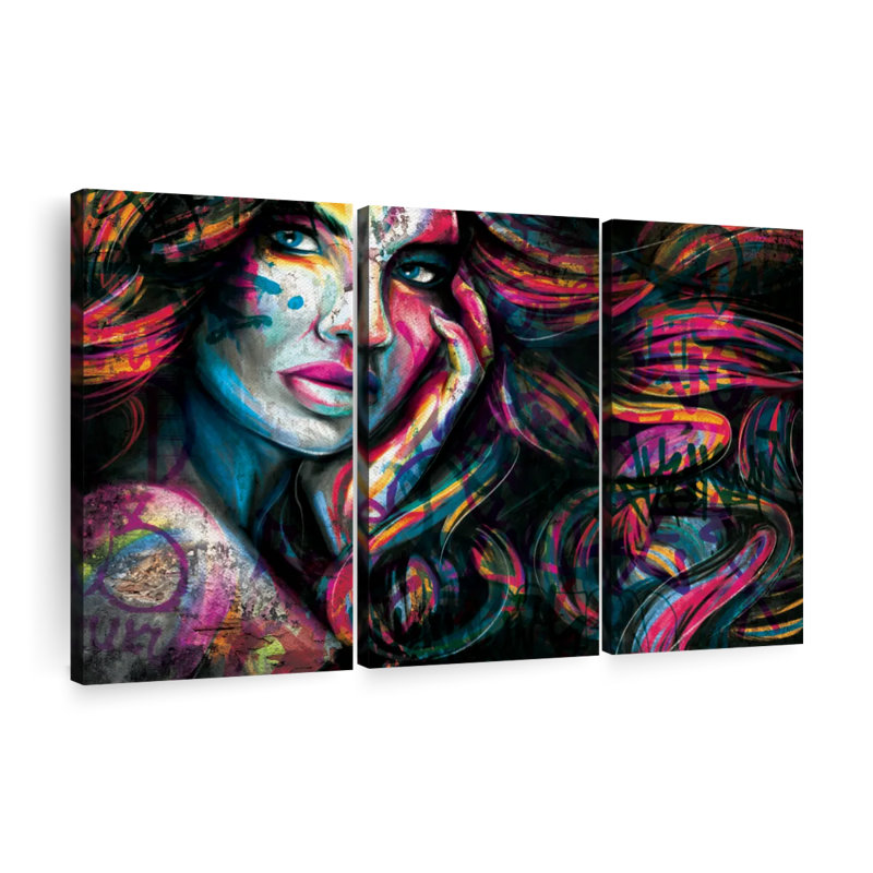 Edgy Female Portrait Multi Piece Canvas Print, H 24 po x l 38 po x P 1,25 po