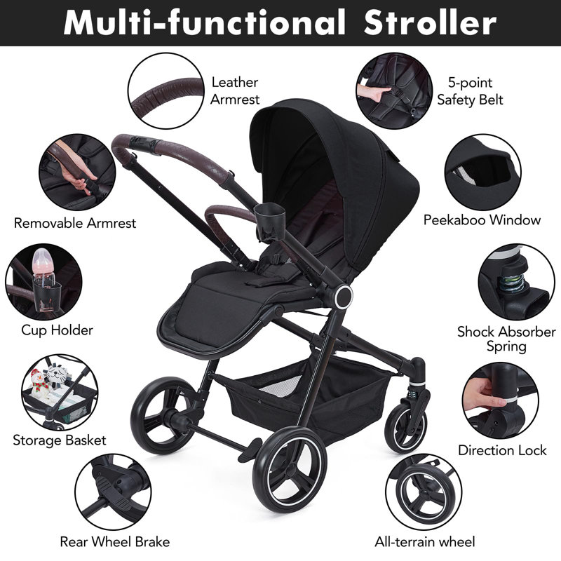 3-in-1 Baby Stroller and Playard with Reversible Seat, One-Hand Fold, Lightweight, Black