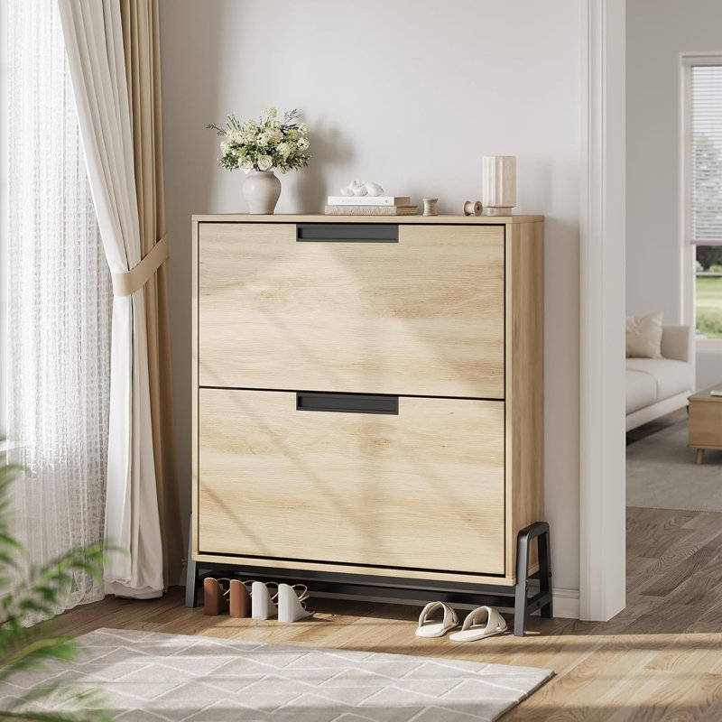 16 Pair Flip Down Shoe Storage, Natural Wood