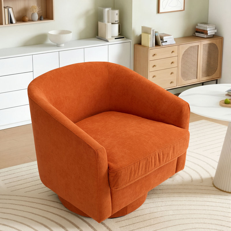Swivel Accent Chair, Fabric Barrel Chair for Living Room,Upholstered Modern Barrel-Curved Arm, Linen, Orange