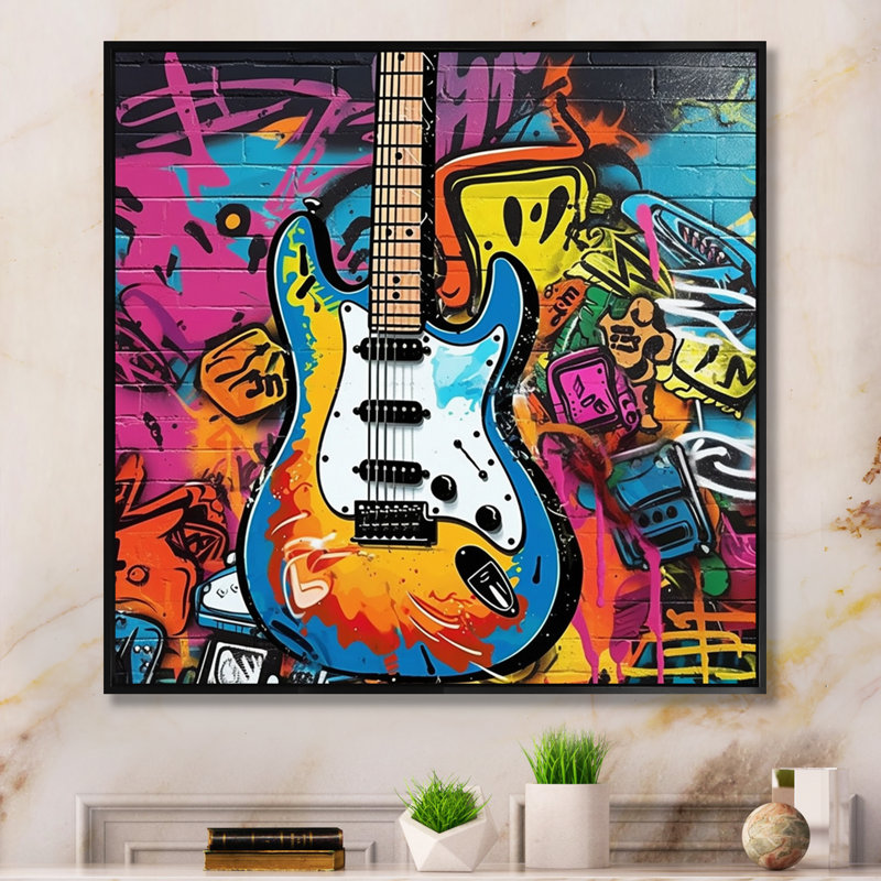 Graffity Guitars Street - Imprimé, Cadre flottant noir, H 16 po x l 16 po x P 1 po