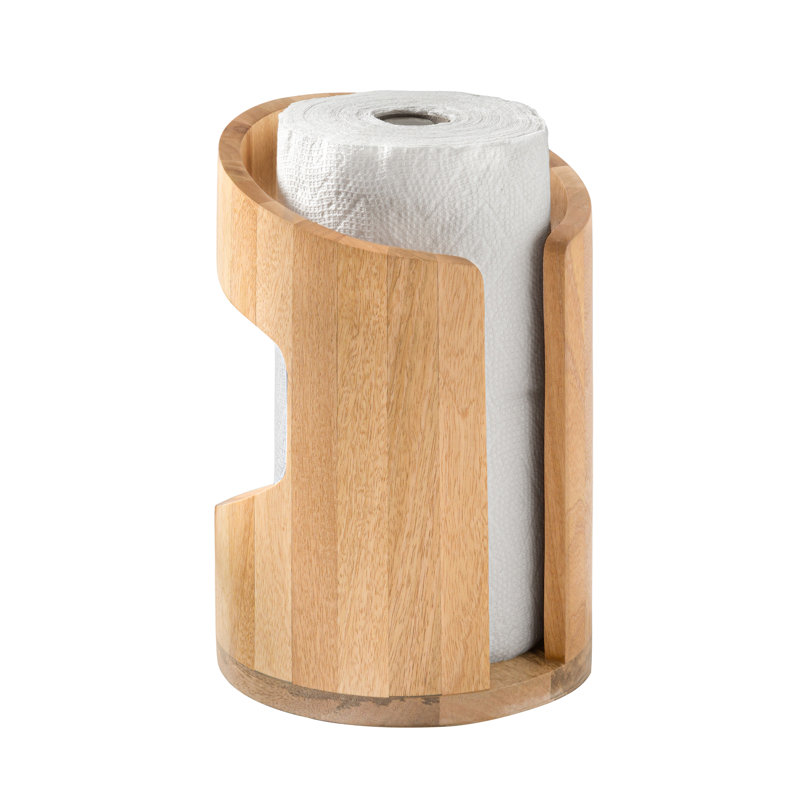 Wooden Paper Towel Holder with Negative Space Design for Kitchen and Table Decor, Anti Skid Base, Eco Friendly Mango Wood & Metal Rod - Mango / Gold