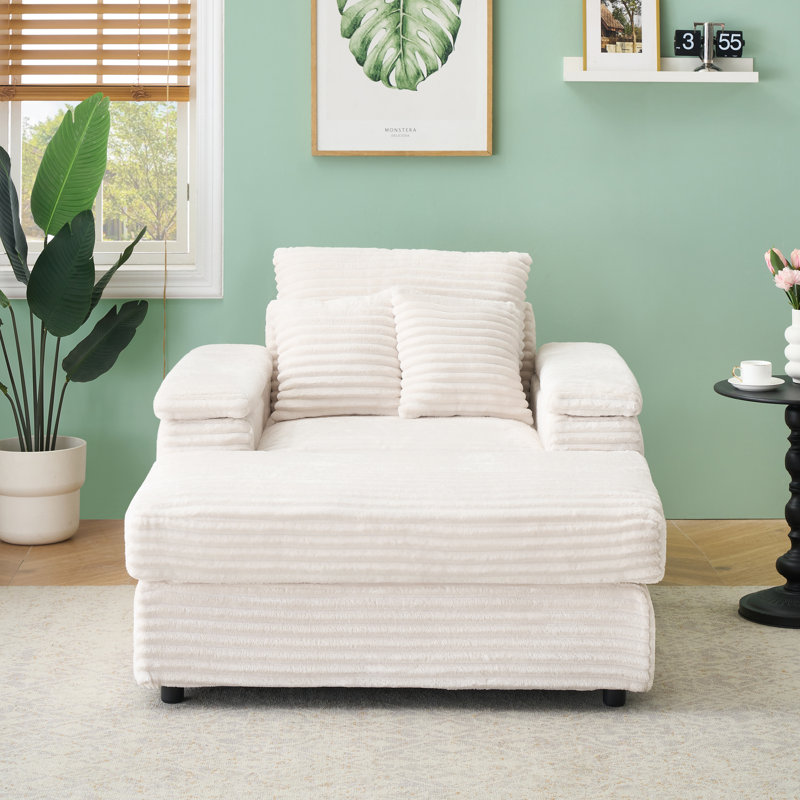 Canapé 44 po en velours côtelé simple avec repose-pieds 44 po, Tissu blanc