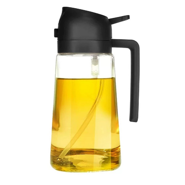 2-in-1 Glass Oil Dispenser and Sprayer Bottle (Black)