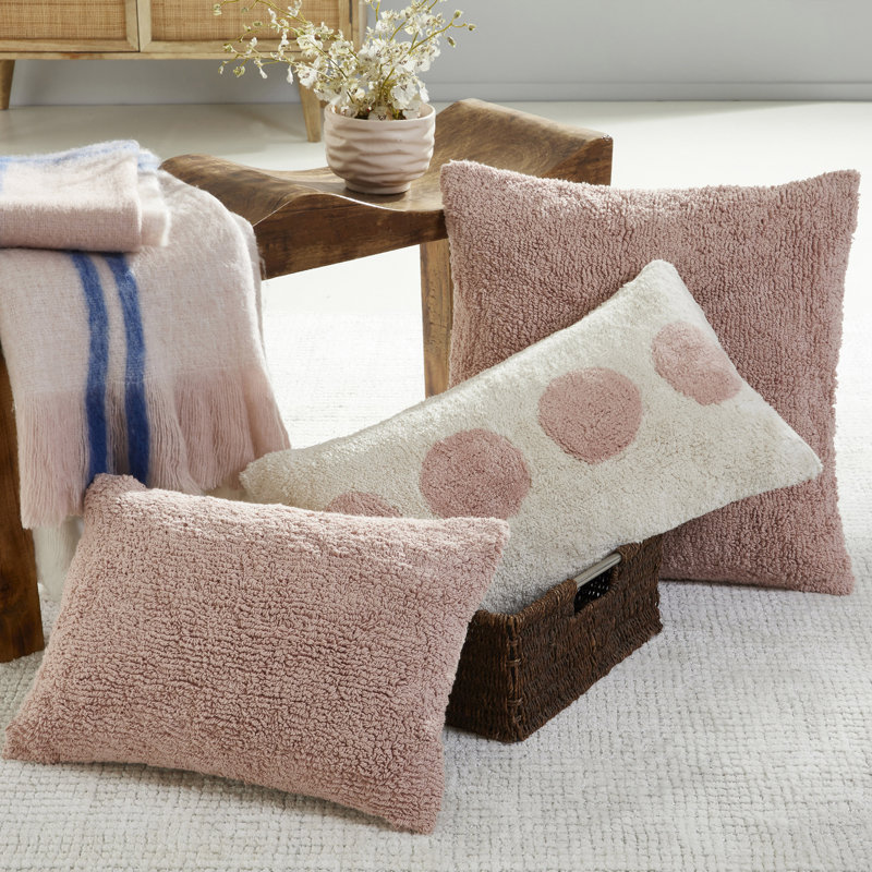 Housses de coussin décoratives en coton touffetées de couleur unie, Rose, Carré 22 po