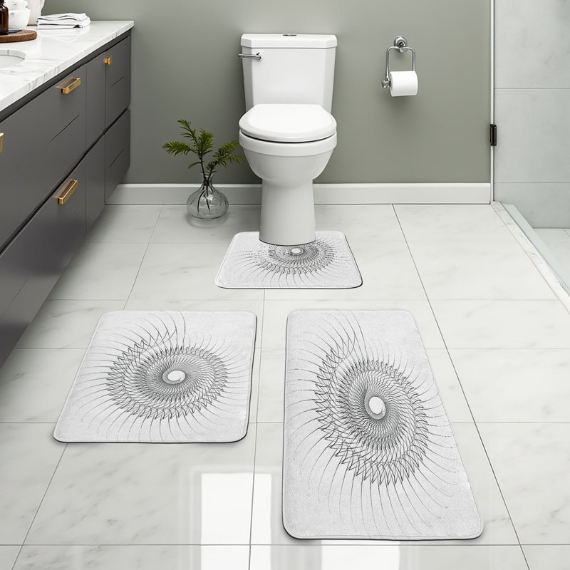  Ensemble de tapis de salle de bain blanc 3 pièces en U et tapis rectangulaires gris