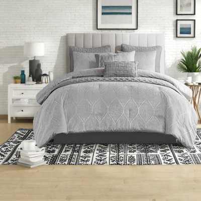 Ensemble de literie luxueux en jacquard pour très grand lit, édredon en polyester gris pour la maison