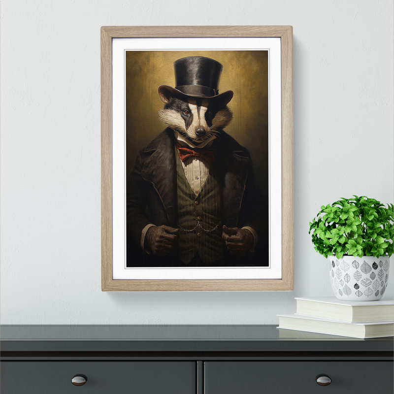 Badger Conceptual No.2 - Single Picture Frame Print on Wood, Oak Framed, 34cm H x 25cm W x 2cm D