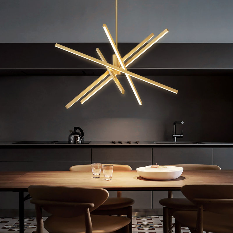 Burcker Aluminum Dimmable LED Modern Linear Chandelier, Gold, 13" H x 31.5" W x 31.5" D