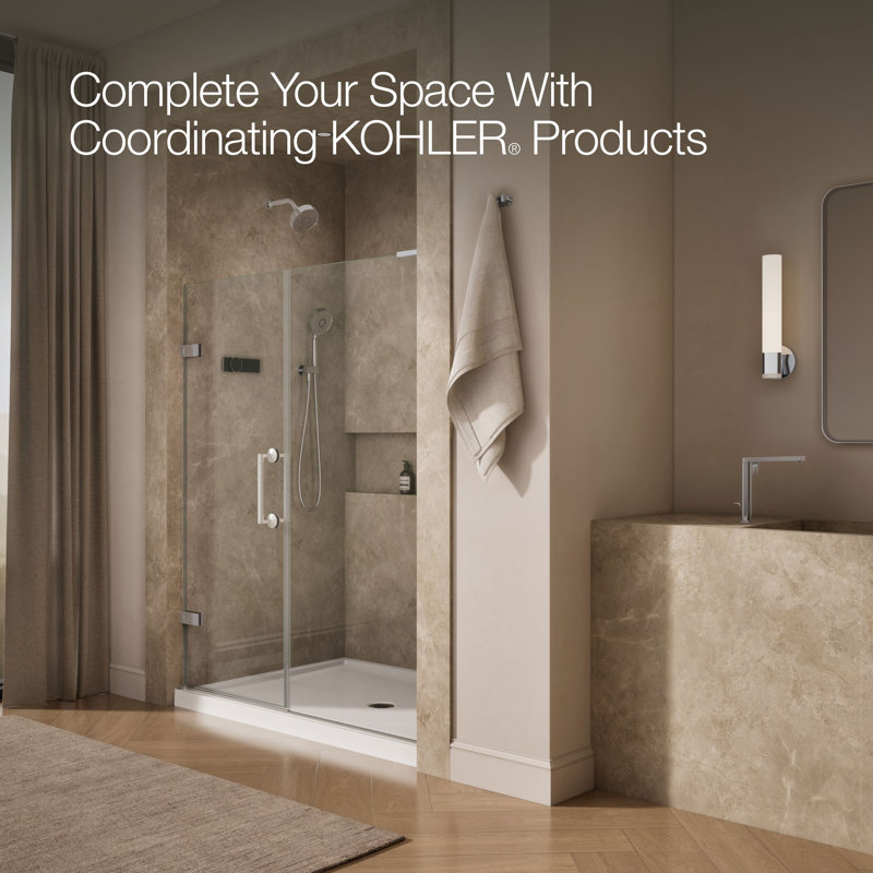 Components 57-1/4-In58-In W X 71-1/2-In H Frameless Pivot Shower Door With 3/8-In Crystal Clear Glass And Back-To-Back Vertical Door Pulls