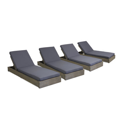 Leite 79" Long Reclining Outdoor Acacia Chaise Lounge Set with Cushions