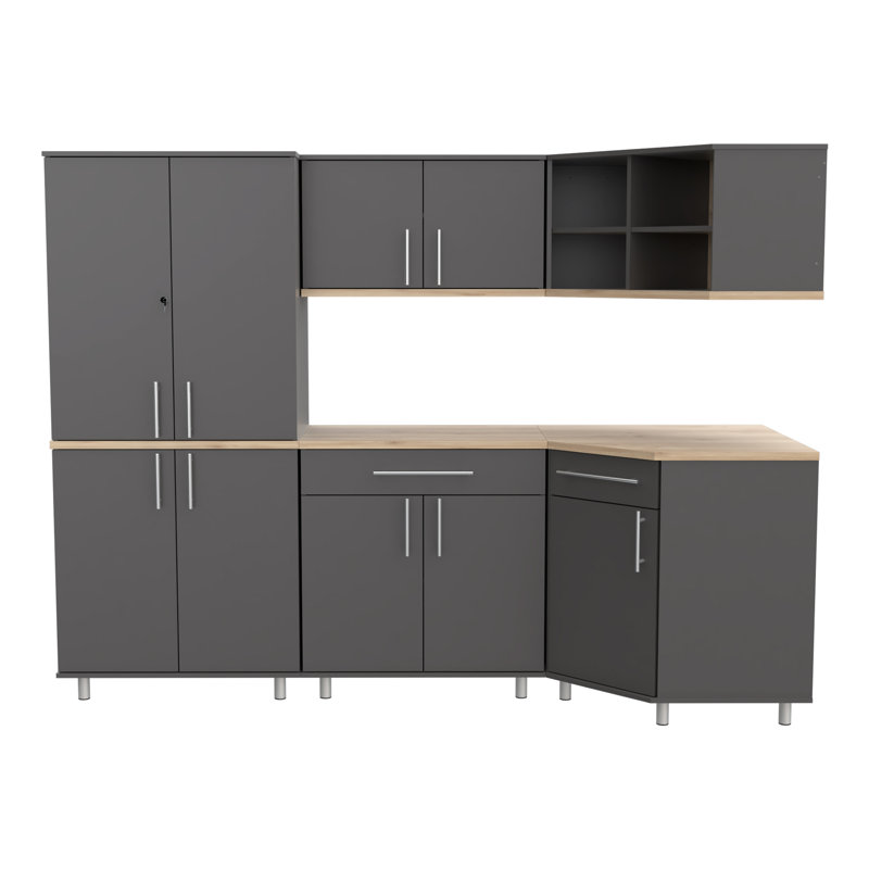 Ensemble d'armoires de garage 5 pièces Kratos, Gris foncé / érable