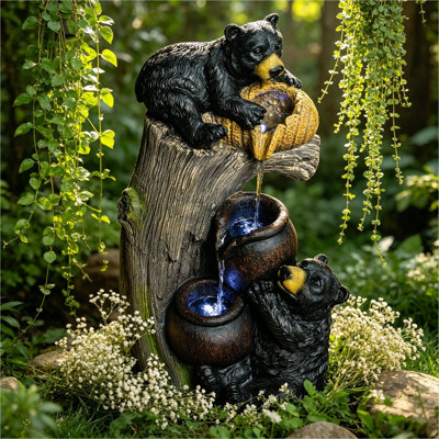 Tiered Resin Water Fountain with LED Lights in Classic Gray, 23.6 H Cascading Outdoor Decor for Patio or Balcony