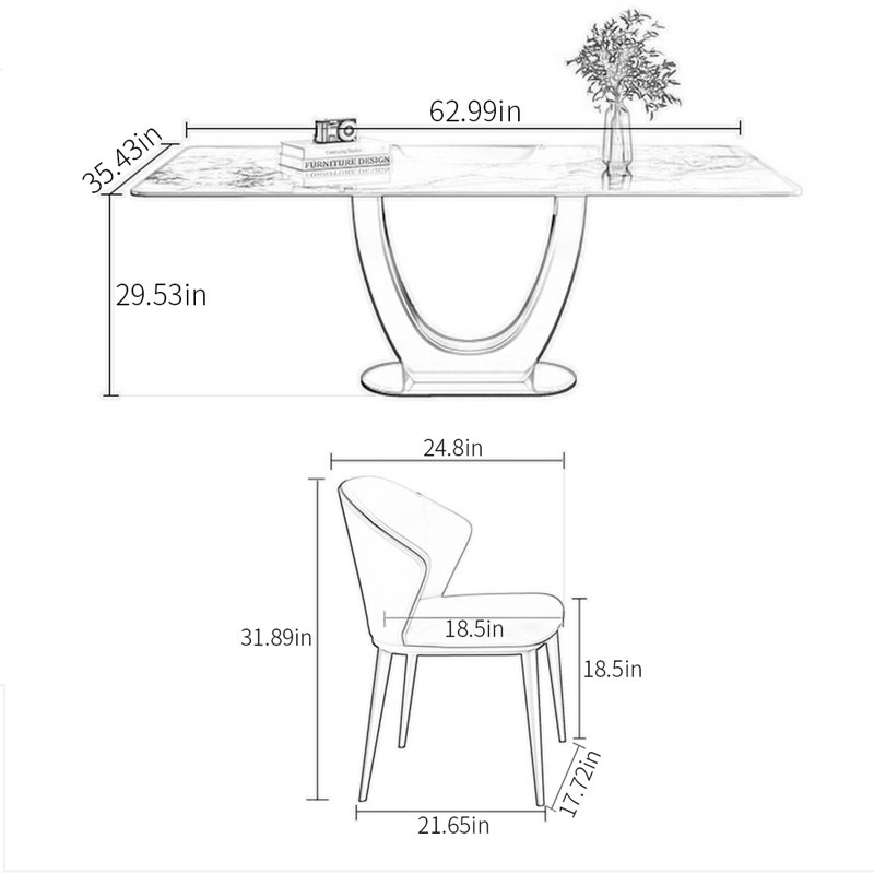 6 - Person Pedestal Dining Set, 29.53"H x 62.99"L x 35.43"W, table and 4 chairs