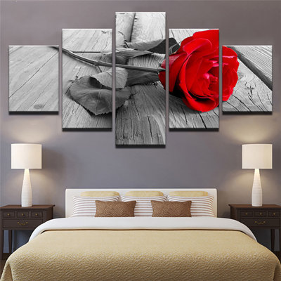 5 pièces d'art sur toile encadrée Lark Manor ™ - rose vif, décoration murale moderne pour le bureau du salon (prêt à être suspendu)