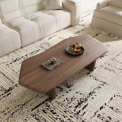 Modern Walnut Finish Coffee Table With Artistic Curved Design