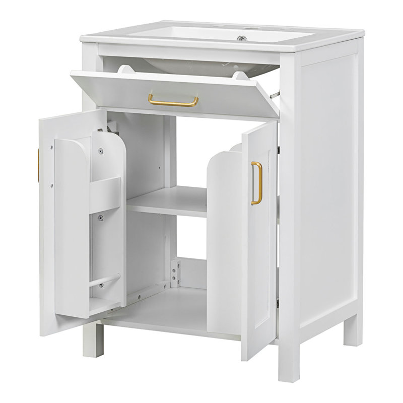 Ensemble de meuble-lavabo de salle de bain avec lavabo en céramique, meuble-lavabo peu encombrant