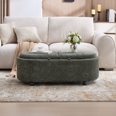 45" Oval Multi-Function Chenille Storage Ottoman, Tufted Upholstered Footrest