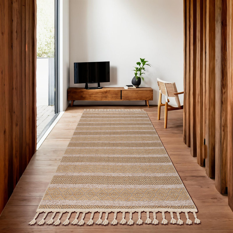Luxurious Hall Carpet, 3.3 x 6.6 ft, Beige & Yellow | 64% Cotton, 21% Polyester, 15% Chenille | Machine Woven, 1450 g/m² | Antibacterial, 0.2 in Pile Height | Easy to Clean, Vacuum & Machine Wash at 86°F