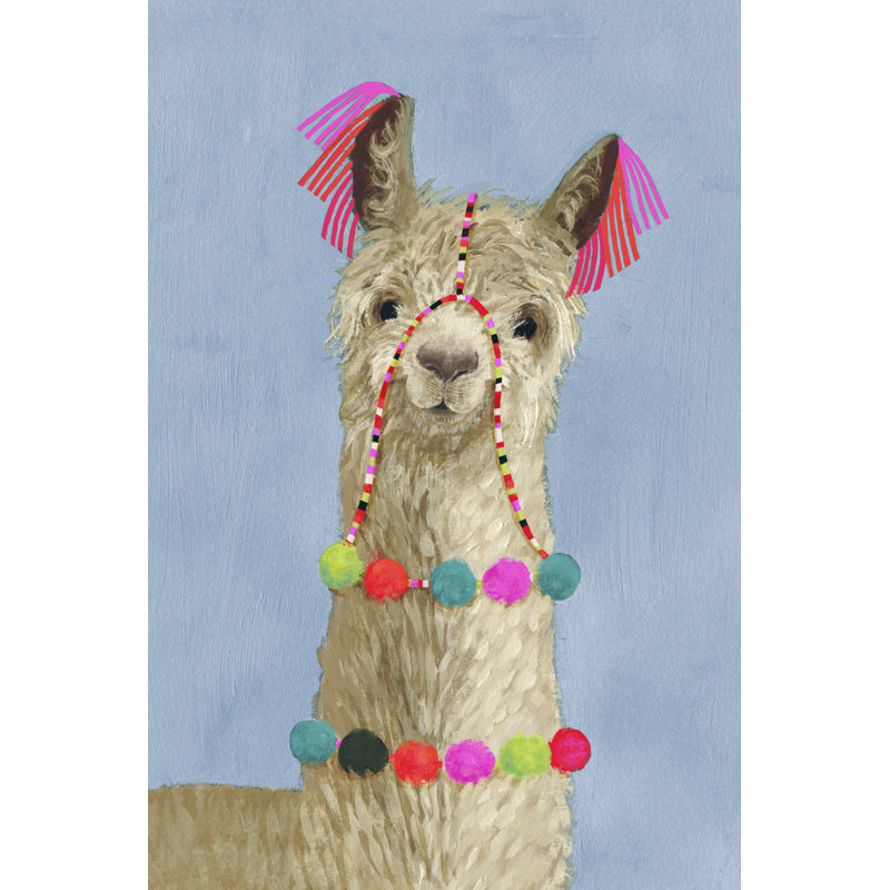 Adorned Llama III by Victoria Borges - Painting on Canvas, 46cm H x 30cm W, Black Floater Framed
