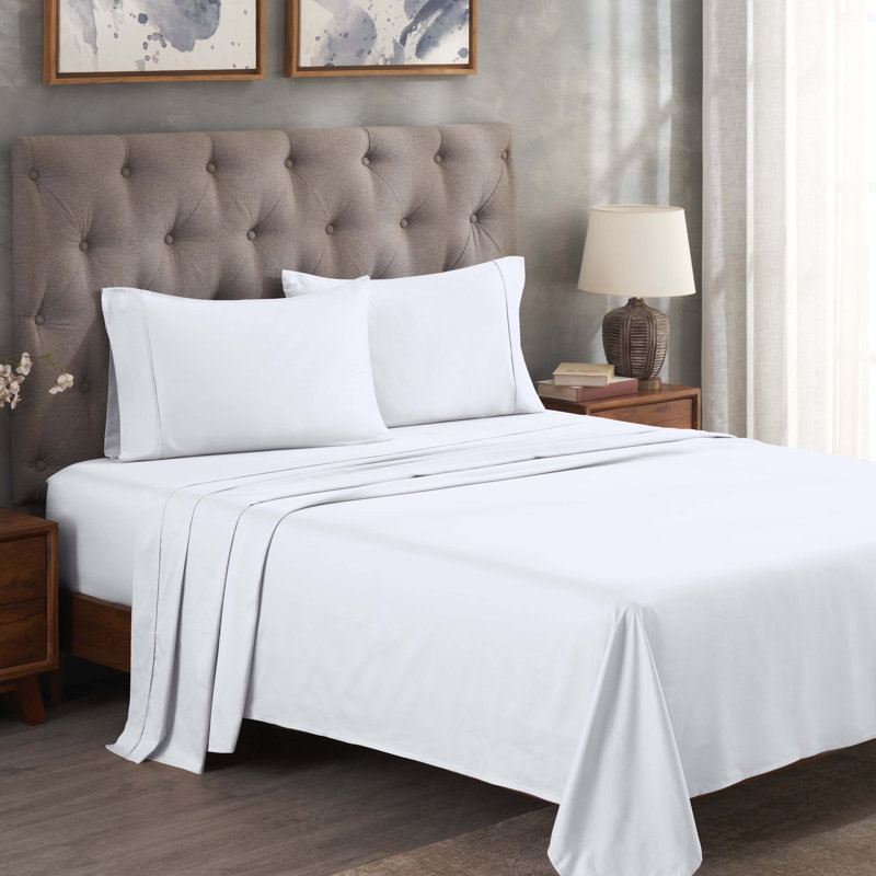 300 Thread Count Certified Egyptian Cotton Blend Solid Deep Pocket Bed Sheet Set, Twin Sheet Set, White
