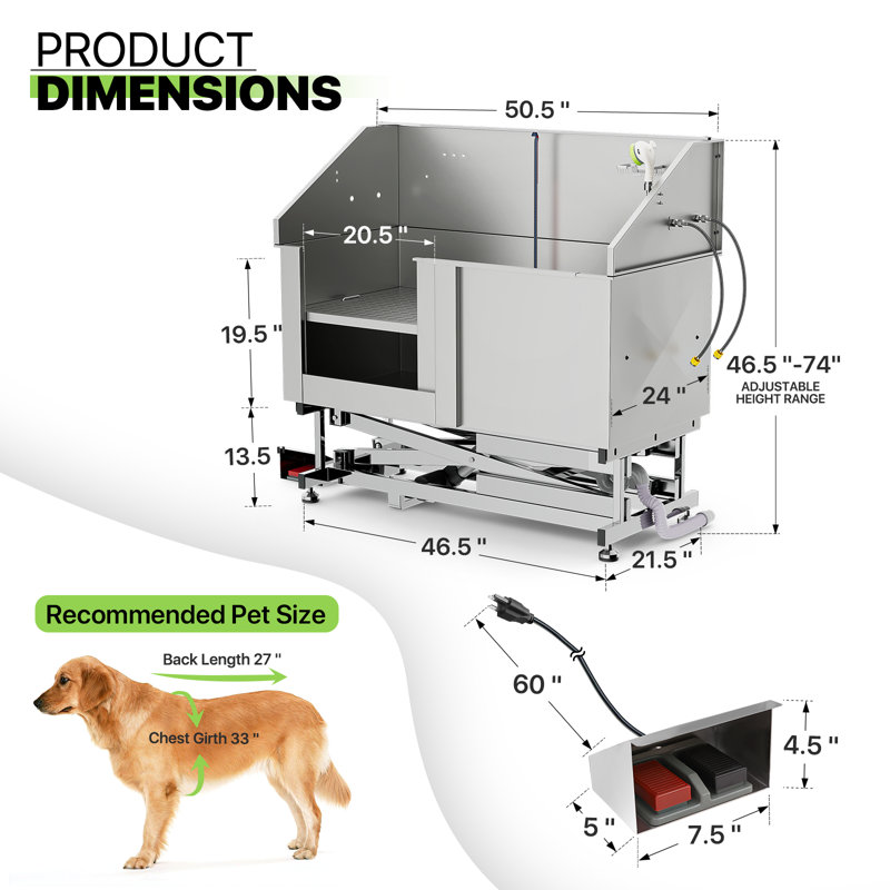 Stainless Steel Electric Lift Pet Grooming Tub with Faucet and Sprayer