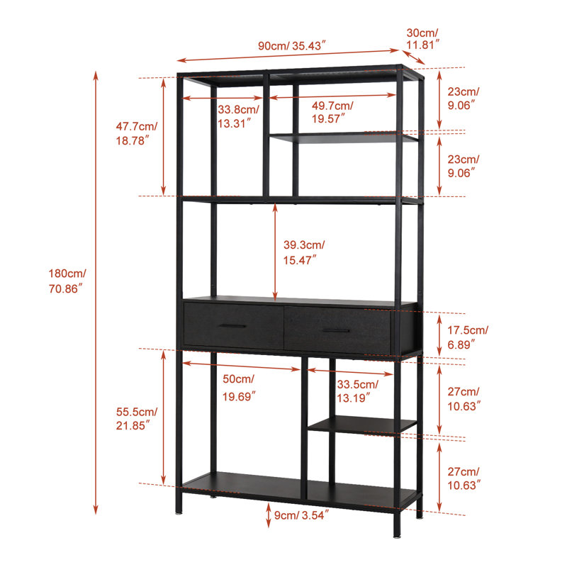 Izek 180cm H x 90cm W Solid Wood Etagere Bookcase
