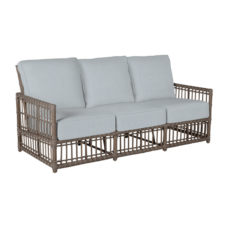 Newport 79" Wide Outdoor Wicker Patio Sofa with Cushions, Natural White, No Welt, Onyx