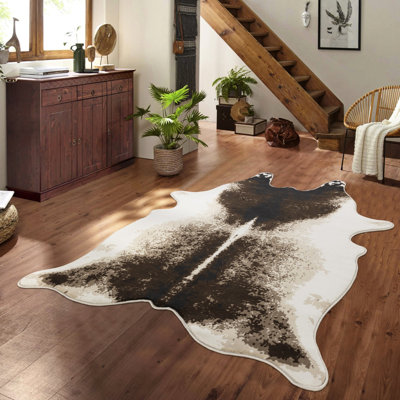 60 po Tapis brun foncé large et tissé à la machine Wide X 84, de style Far Western, idéal pour sous les meubles Lodge rustique tissé à la machine avec envers en jute et sécuritaire pour les animaux de compagnie, facile à nettoyer