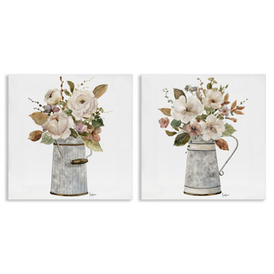 Country Bouquet in Tin Vessel 2 Piece Canvas Wall Art Set, design by Livi Finn