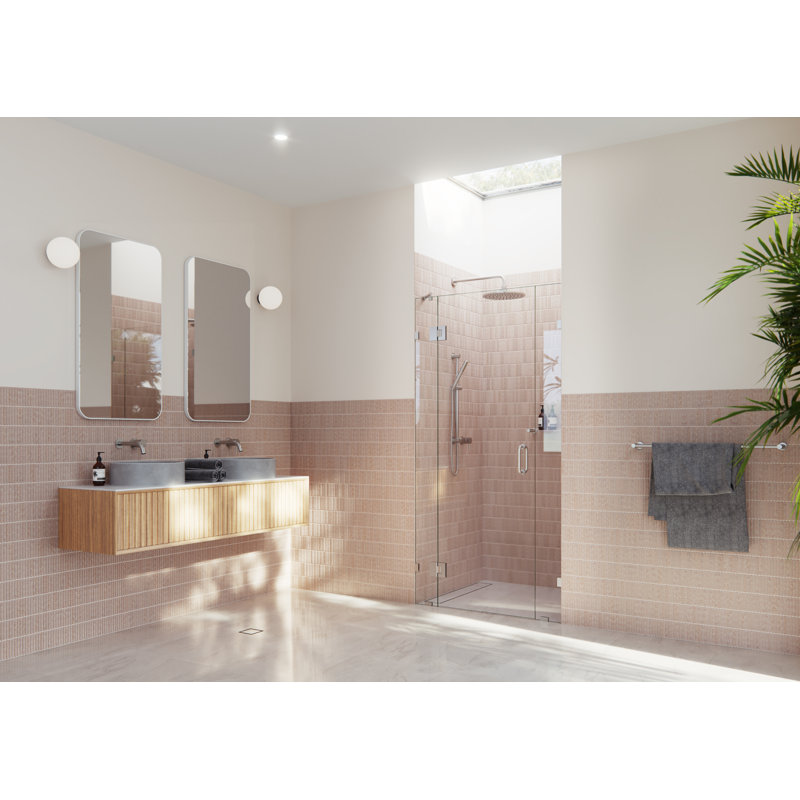 Stellar 42.25 in. W x 78 in. H Fully Frameless 3 Panel Inline Glass Hinged Shower Enclosure, Brushed Nickel