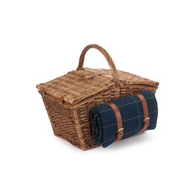 Wicker 4 Person Fitted Picnic Hamper with Tweed Effect Lining