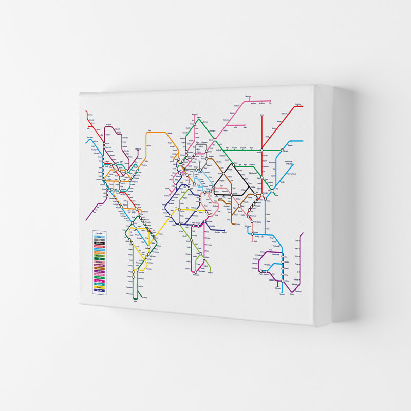 World Metro Map Underground by Michael Tompsett - Print, Wrapped Canvas, 42cm H x 59.4cm W x 4cm D