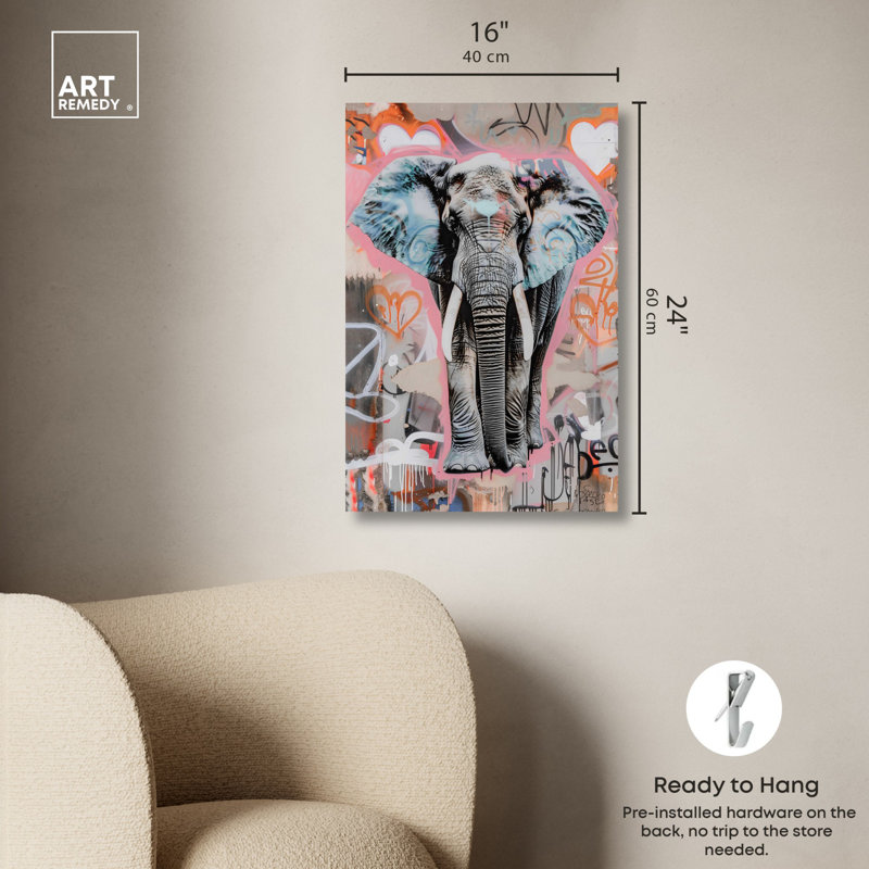 «Graffiti Hearts Elephant Canvas Graffiti Pop Art» par Art Remedy, Toile tendue, H 24 po x l 16 po