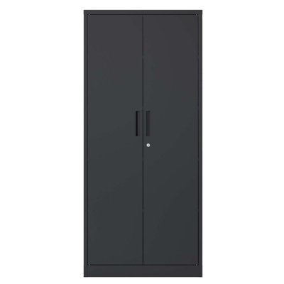 Black Metal Garage Storage Cabinet - 4 - Shelf Tool Steel Locking Cabinet with Doors, Tall & Lockable for Home Office, Classroom & Pantry