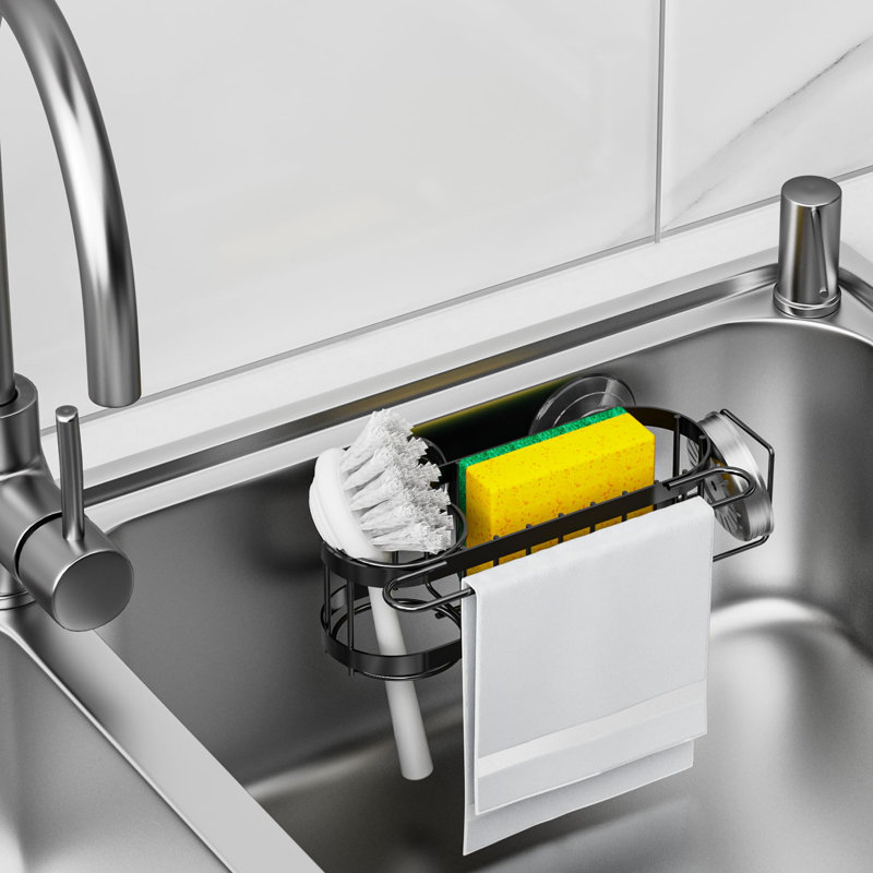 Porte-éponge de cuisine pour évier de cuisine, organisateur d'évier de cuisine en acier inoxydable, porte-brosse, support à vaisselle