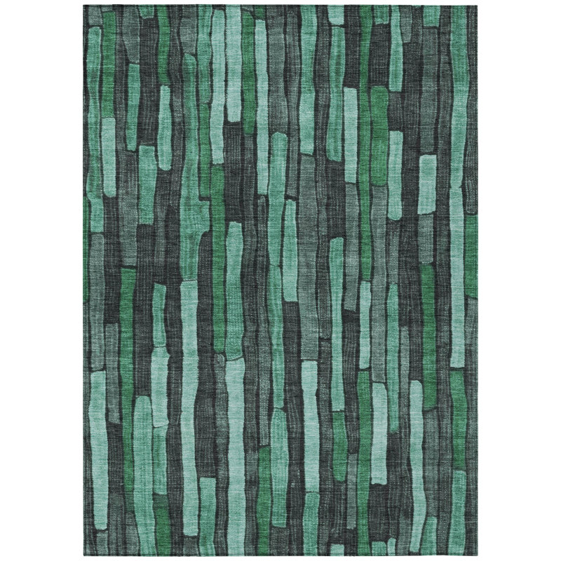 Tapis intérieur lavable rayé bleu sarcelle et émeraude 3 pi x 5 pi