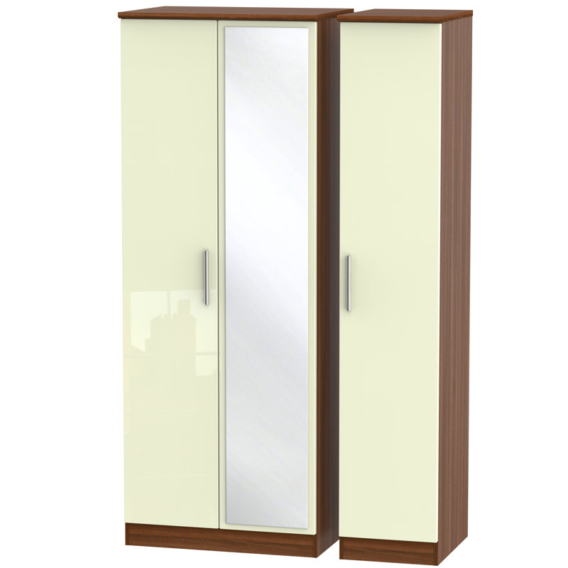 Yvette 3 Door Manufactured Wood Wardrobe, Black, 197 cm H x 111 cm W x 53 cm D
