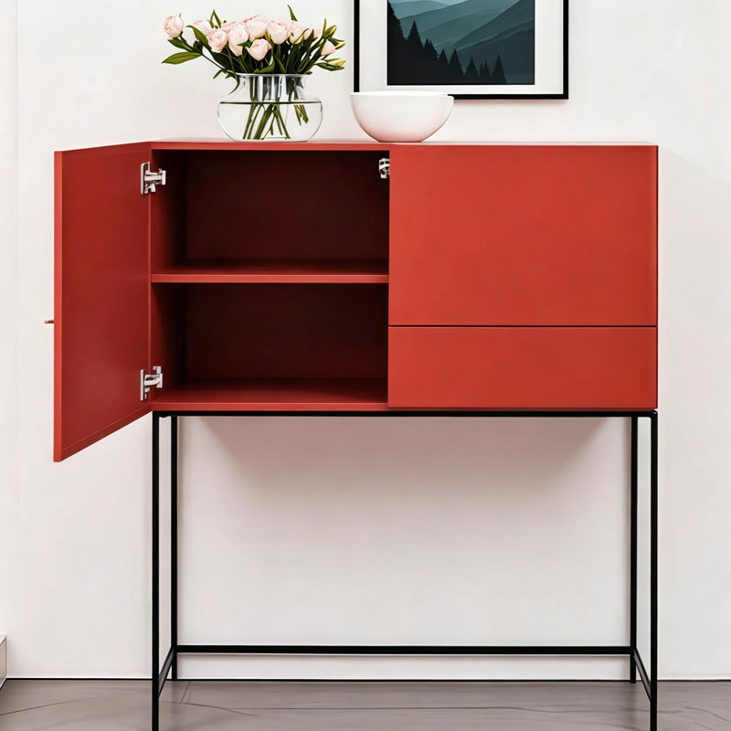 Italian Minimalist Entryway Cabinet, Red