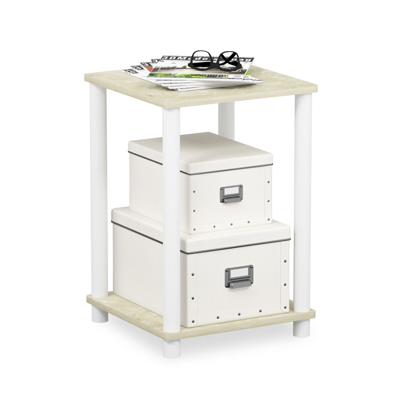 Table de bout avec rangement, Marbre de couleur crème, Blanc