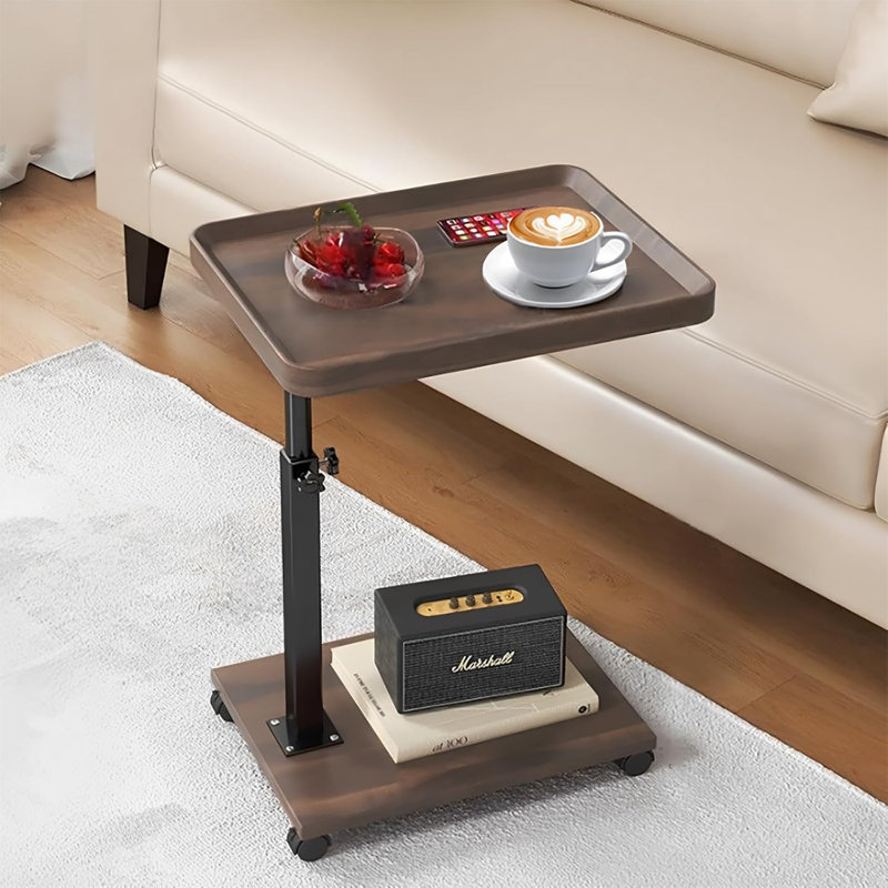 C Table End Table Adjustable Height, 360°Swivel TV Tray Table For Small Spaces, Couch Tables That Slide Under, C Shaped Side Tables With Wheels