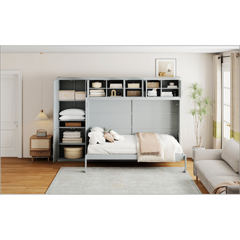 Grand lit escamotable mural avec armoires