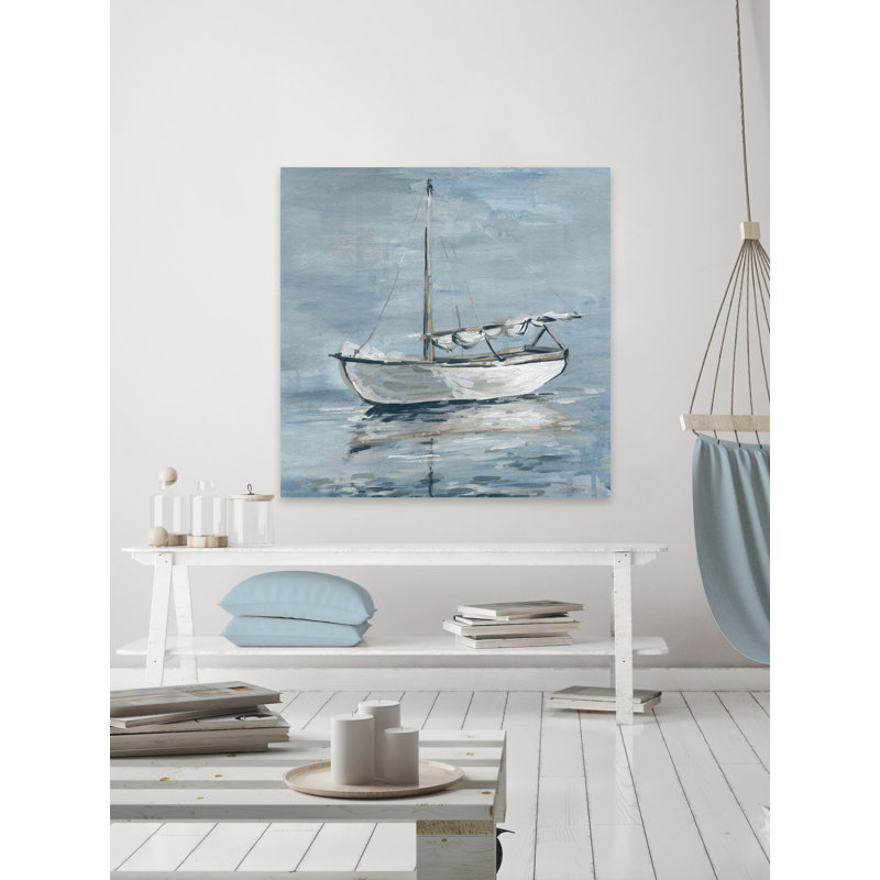 Small White Boat by Parvez Taj - Wrapped Canvas Painting, 30 cm H x 30 cm W