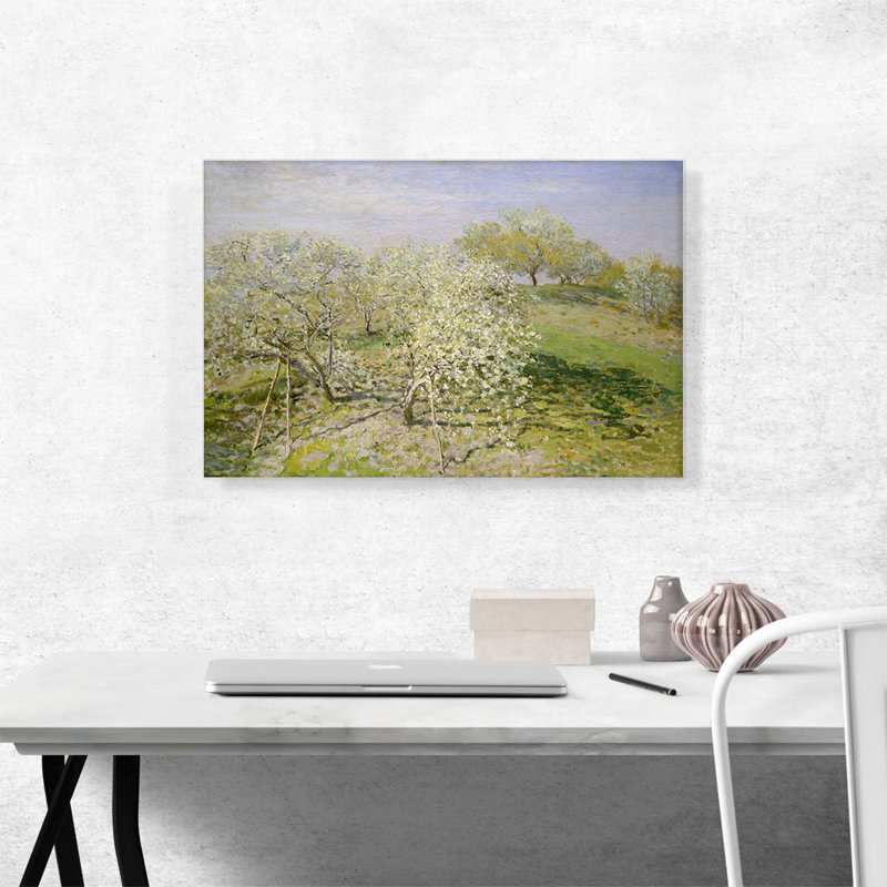 «Spring Fruit Trees in Bloom» par Claude Monet, reproduction d'art sur toile tendue, H 18 po x l 26 po x P 1,5 po