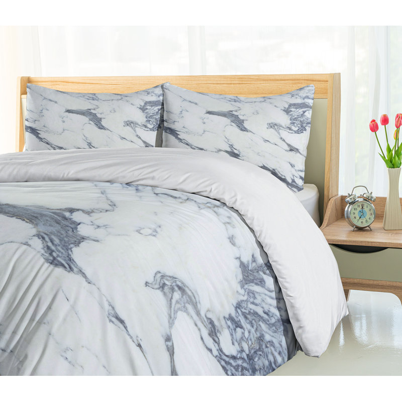 King Size Marble Print Organic Microfiber Duvet Cover Set