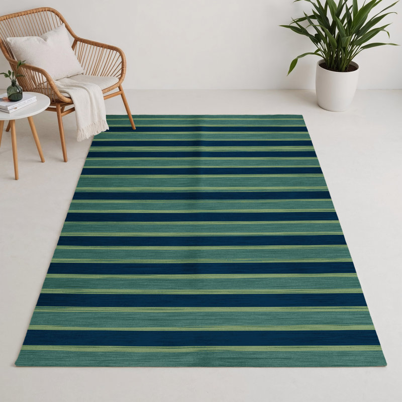 Tapis intérieur / extérieur vert HorizontalStripes, Rectangulaire 3 pi x 5 pi