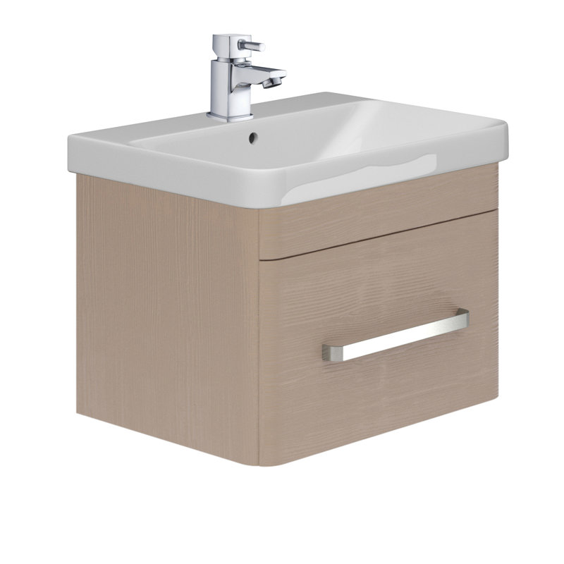 600mm Single Bathroom Vanity with Semi-Recessed Ceramic Basin, Stone Grey