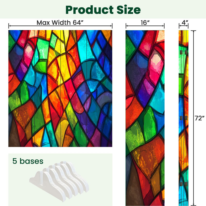 Cloison pliante 4 panneaux à paravents en verre coloré de style Royal, 4, H 71 po x l 64 po x P 1 po